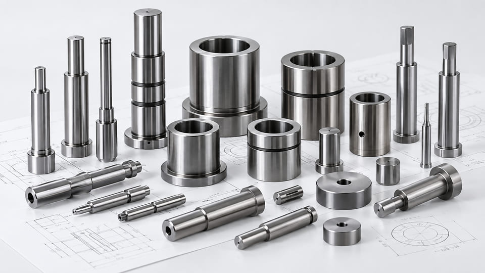 Precision tooling components arranged on engineering drawings