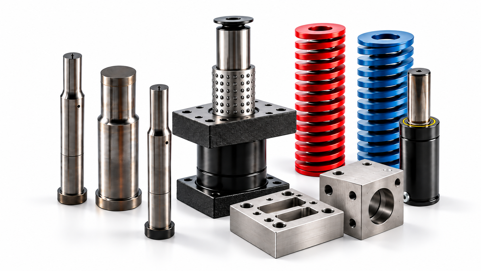 Precision punches, independent guide post assembly, rectangular die springs, CNC machined blocks and nitrogen gas spring