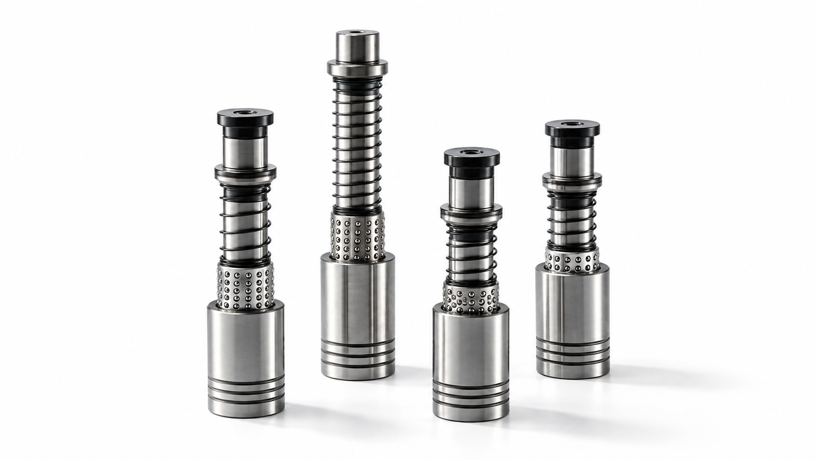 Die set guide post assemblies with matching bushings and ball-bearing cages