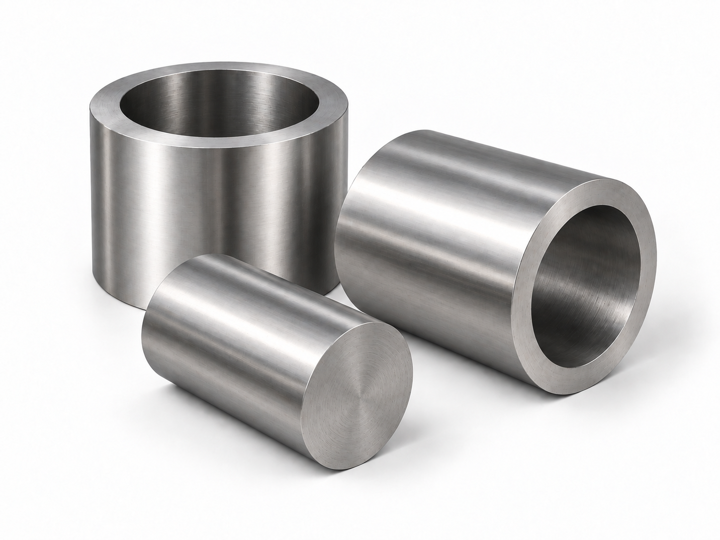 Illustrative smooth bright steel sleeve stock and cylindrical cut-off; not proof of material grade