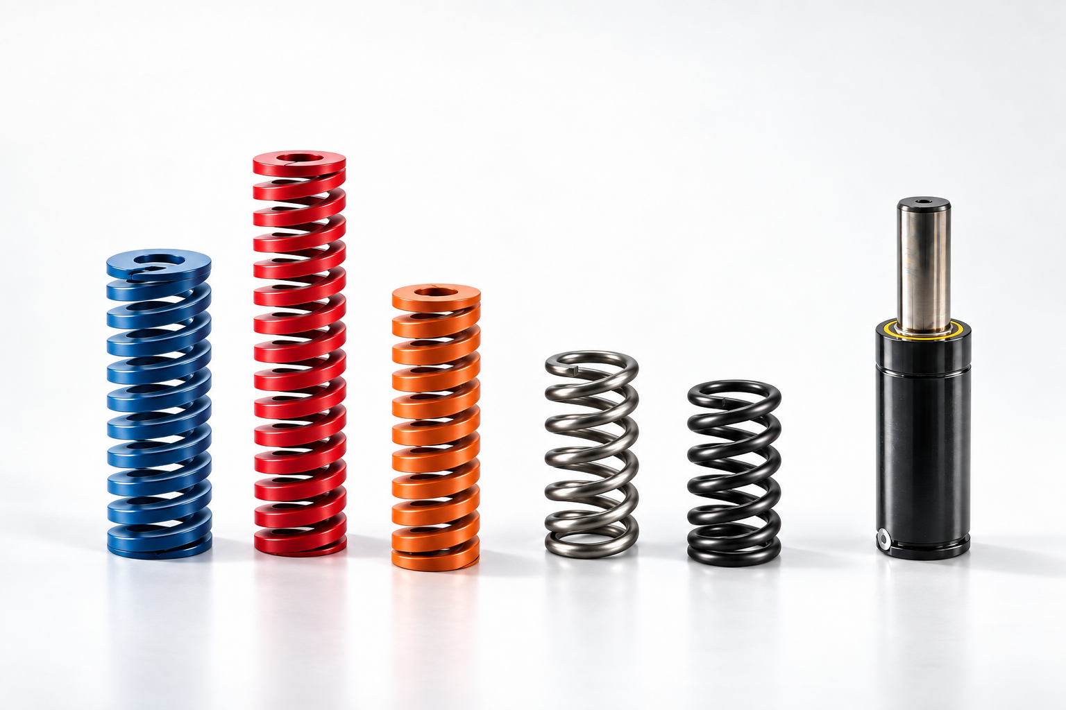Rectangular-wire die springs, round-wire coil springs and nitrogen gas spring